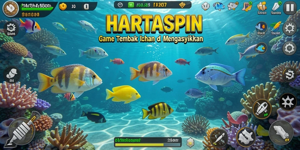 Screenshot HARTASPIN menampilkan aksi menembak ikan yang seru dan grafis yang menarik.