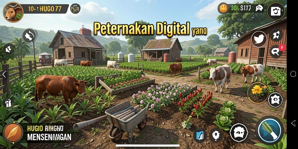 Tangkapan layar gameplay HUGO77 menampilkan aktivitas bertani yang memikat.
