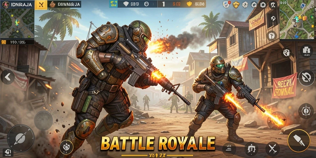 Gameplay seru IDNRAJA yang penuh aksi Battle Royale.