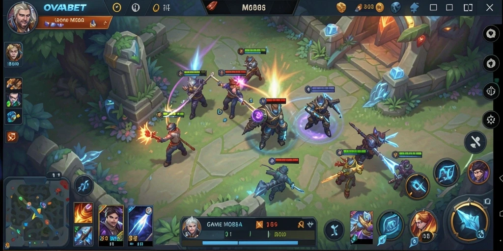 Screenshot gameplay OVABET, menampilkan pertempuran seru dalam permainan MOBA.