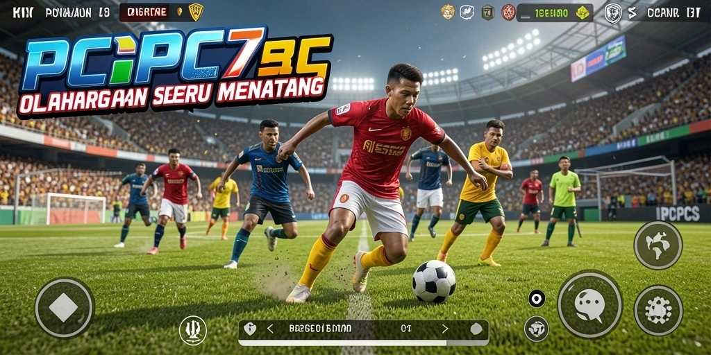 Screenshot gameplay PCPC7 menunjukkan aksi seru dalam pertandingan olahraga.