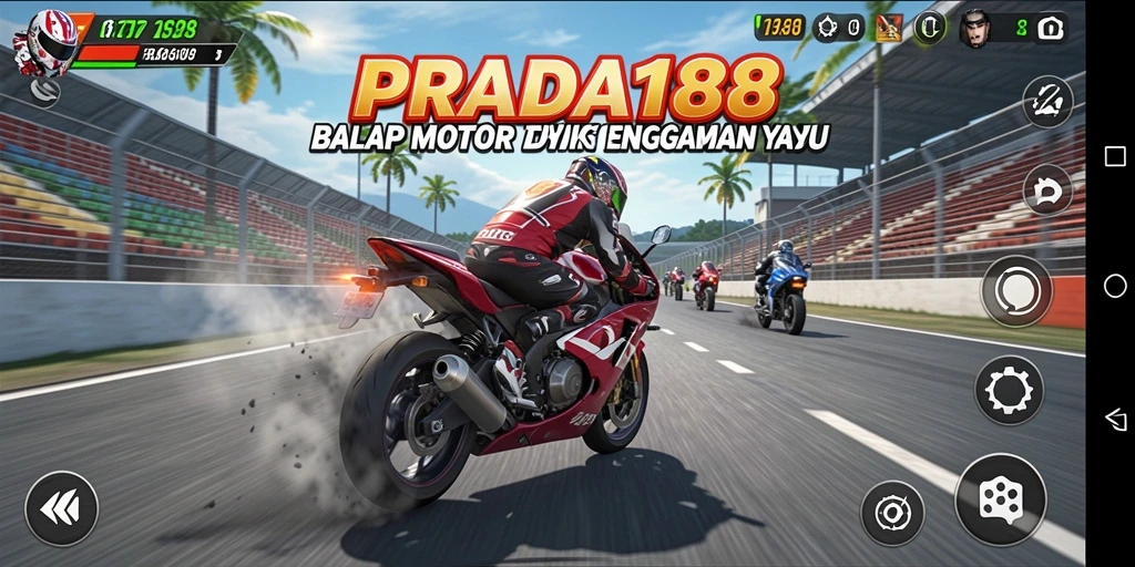 Screenshot PRADA188 menunjukkan aksi balap motor yang mendebarkan.