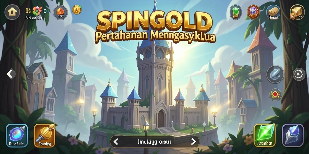 Tangkapan layar utama SPINGOLD dengan visual menara dan musuh.