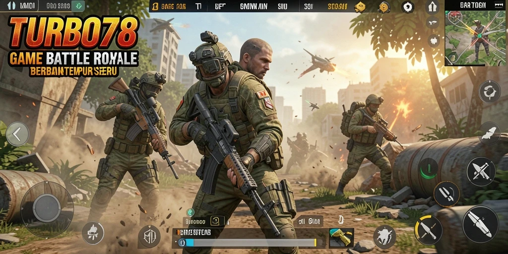 Screenshot gameplay TURBO78 yang menegangkan dalam Battle Royale.